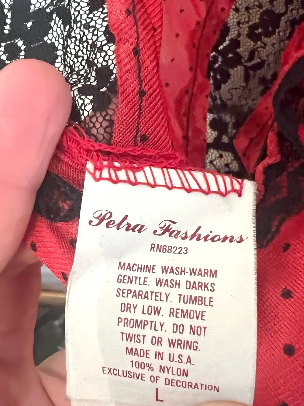Vintage Petra Fashions Lingerie Babydoll Jumpsuit Red/Black Polka Dot Lace Trim